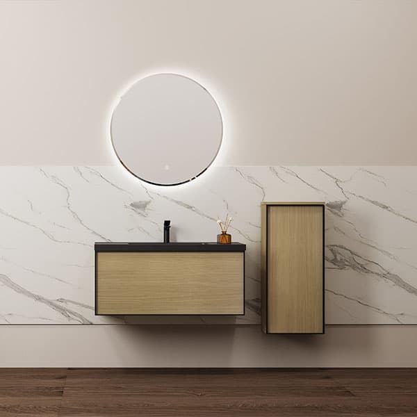 London Oak Cabinet & Black Basin 900mm