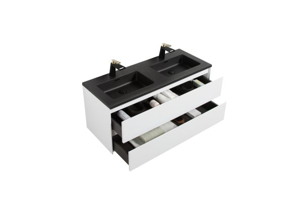 Bath Vanity 1200 White (Black Basin)
