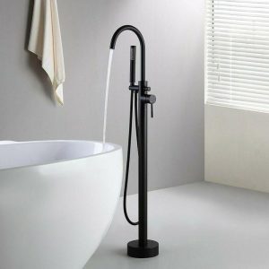Round freestanding bath mixer (black)