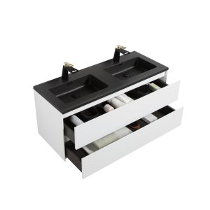 Bath Vanity 1200 White (Black Basin)